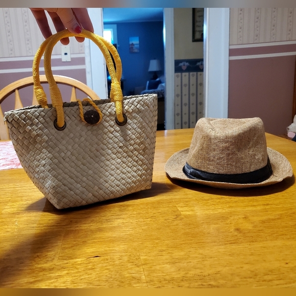 homemade Accessories - EUC Small Woven Tote Bag & Small Hat